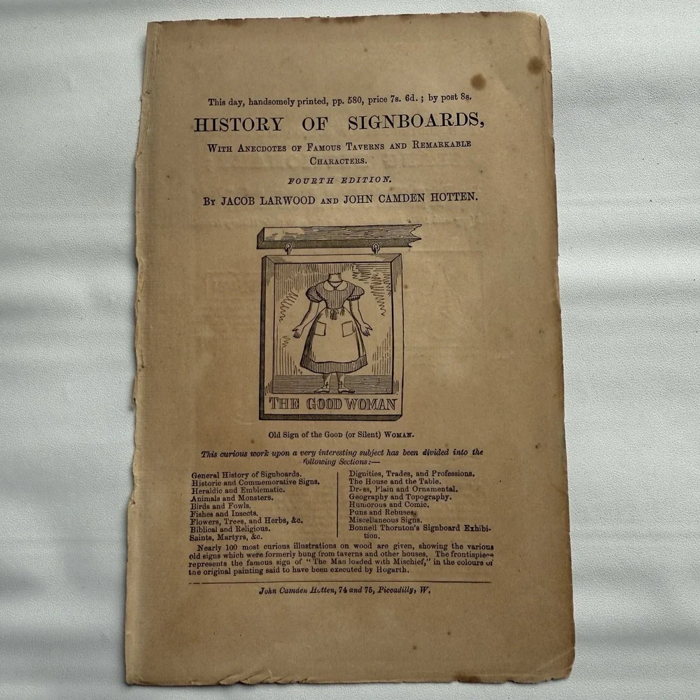 1866 The History of Sign boards From the Earliest Time to the‎ Present Book Ad